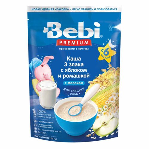 Каша BEBI Premium молочная 3 злака с яблоком и ромашкой, с 6+ мес, 200 гр, в Узбекистане