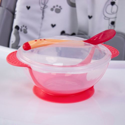 Набор посуды чашка на присоске и термоложка 11082B, Розовый