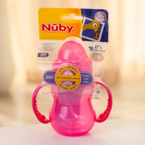 Бутылочка тренировочная Nuby с соской и ручками Evolution Bottle 3в1 NB357, Розовый