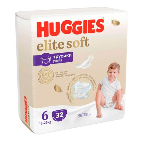 Трусики-подгузники Huggies Elite Soft 6, 15-25 кг, 32 шт, Разноцветный