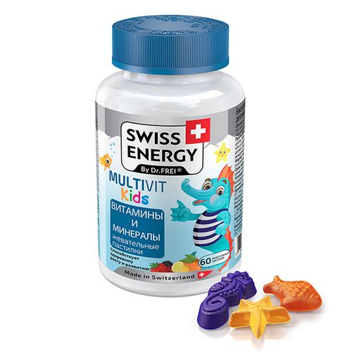 Swiss Energy vitaminlari Swiss Energy yovvoyi rezavorlar, apelsin va limon lazzatlari bilan chaynaladigan pastilalar ART502, 120 g, Ko'p rangli