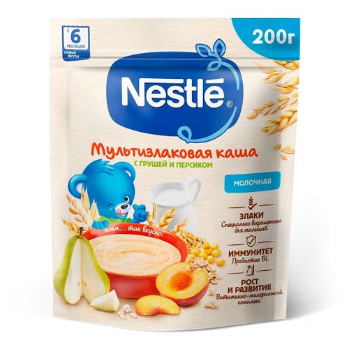 Каша молочная Nestle мультизлаковая груша-персик, с 6+ мес, 200 гр