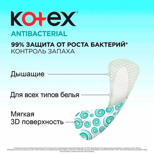 Ежедневные прокладки Kotex Antibacterial Экстра тонкие, 20 шт, arzon