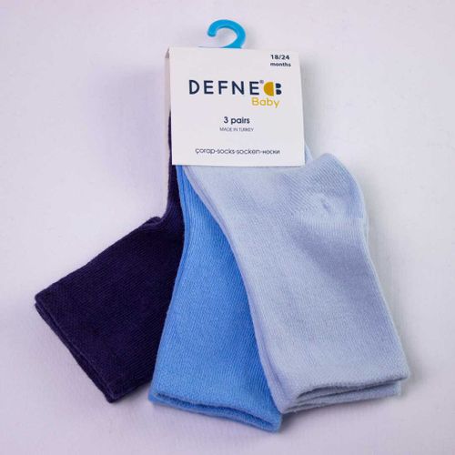 Набор однотонных носков Defne Baby 3 пары Голубой Синий Темно-синий DFN3-E036-23A, Голубой