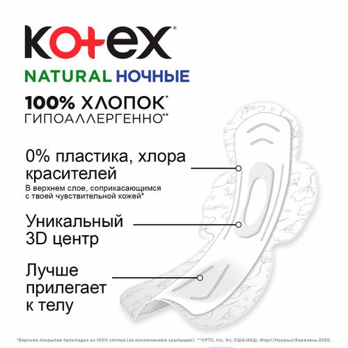 Прокладки Kotex Natural 9526123, ночные 6 шт, купить недорого