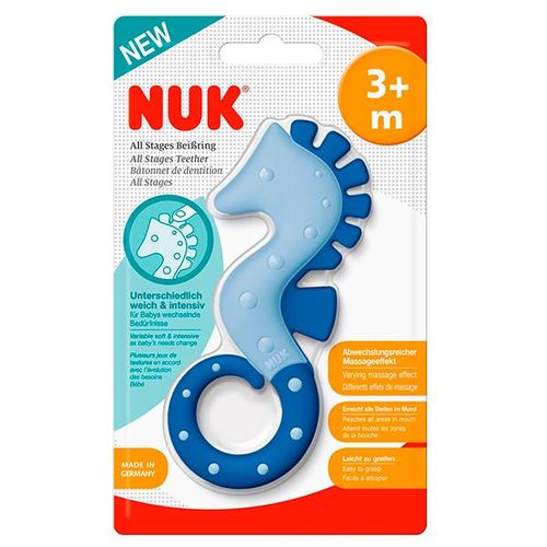 Прорезыватель NUK пластиковый sea horse, 3+ мес, Синий