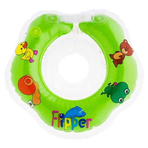 Круг для купания Roxi-Kids Flipper надувной на шею мишка и лягушка, Зеленый