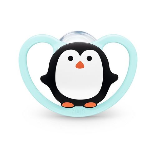 Пустышка NUK Space penguin, 18-36 мес, Голубой