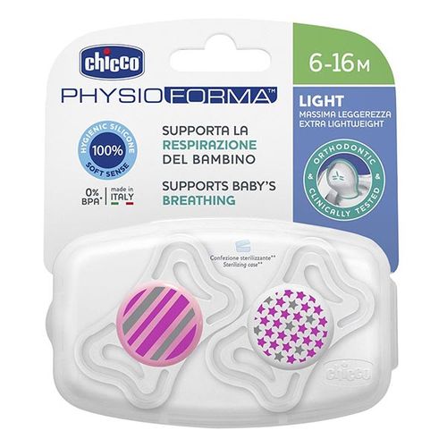 Пустышка Chicco Physio Light полосы звезды, 6-16 мес, Розовый