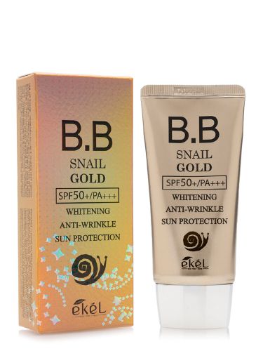 Tonal bb kremi EKEL BB Cream Snail Gold Whitening Anti-Wrinkle Sun Protection, SPF50+ PA+++ salyangoz musini va qarishga qarshi oltin bilan, 50 ml