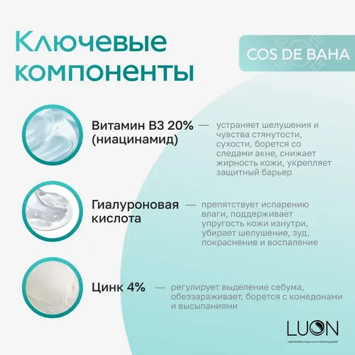 Сыворотка для предотвращения акне Cos De BAHA Niacinamide 20% + Zinc 4% Serum, 30 мл