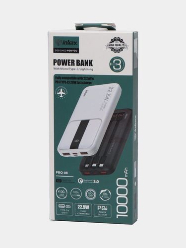 Портативный аккумулятор Power Bank Inkax PBQ08 10000mAh, Черный, arzon