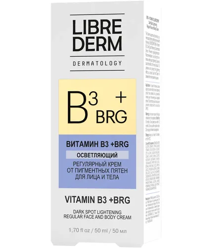 Yuz va tanadagi yosh dog'lari uchun muntazam oqartiruvchi krem ​​Librederm dermatology BRG+Vitamin B3, 50 ml, фото