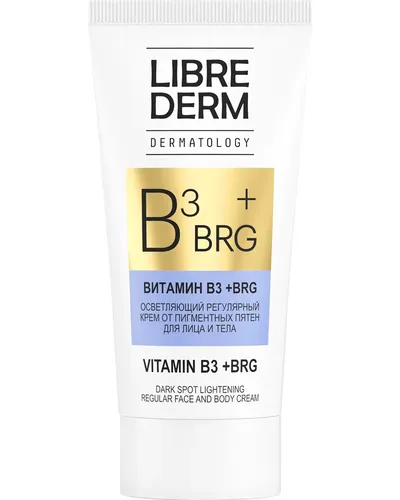 Yuz va tanadagi yosh dog'lari uchun muntazam oqartiruvchi krem ​​Librederm dermatology BRG+Vitamin B3, 50 ml, купить недорого