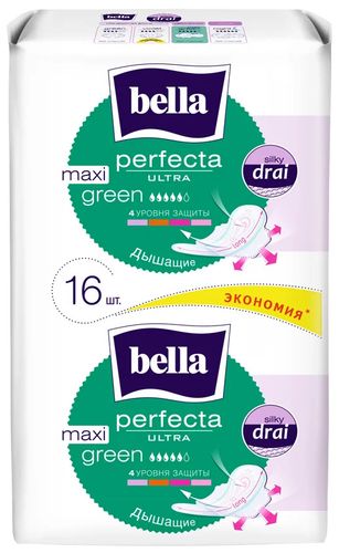 Супертонкие Впитывающие Прокладки Bella Perfecta Ultra Maxi Green, 16 шт