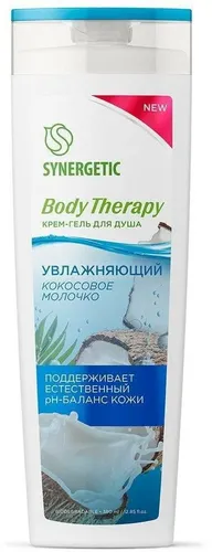 Dush uchun krem-gel Synergetic Body Therapy kokos suti, 380 ml