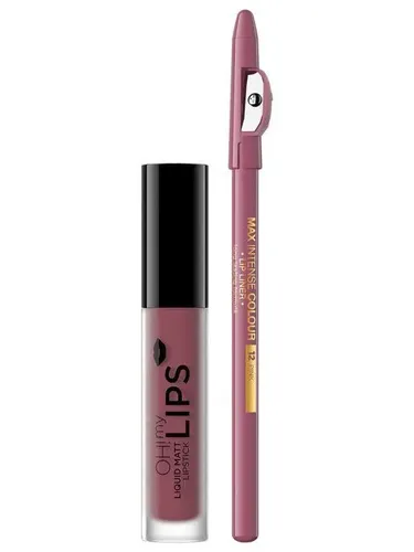 Набор матовая губная помада Eveline + контурный карандаш для губ Max Iintense Color, №-12-розовый