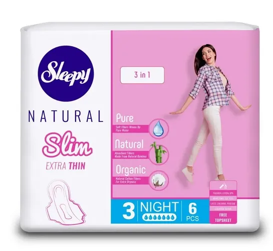 Прокладки гигиенические Sleepy Natural Slim Extra Thin 3в1 Night, 6 шт