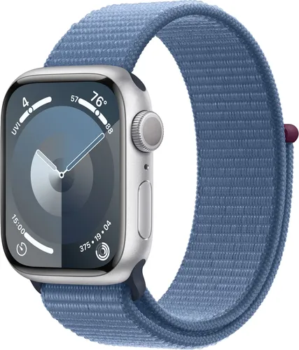 Часы Apple Watch Series 9, Silver Aluminum Case with Winter Blue Sport Loop, 45 мм