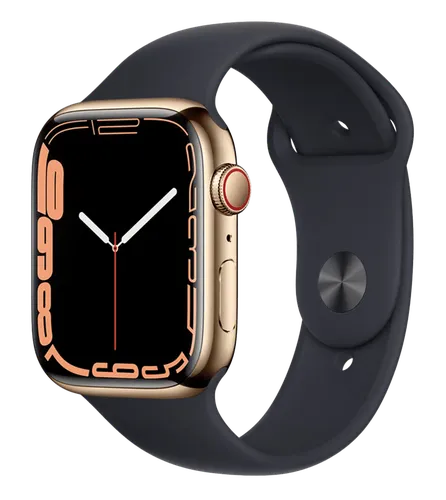 Часы Apple Watch Series 7, Gold Stainless Steel Case with Midnight Sport Band, 45 мм