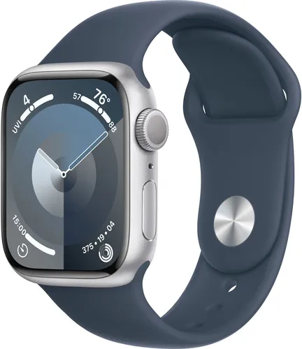 Часы Apple Watch Series 8, Silver Stainless Steel Case with State Blue Sport Band, 45 мм