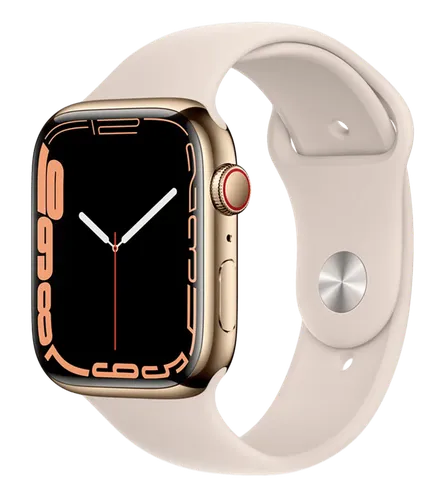 Часы Apple Watch Series 7, Gold Stainless Steel Case with Starlight Sport Band, 45 мм