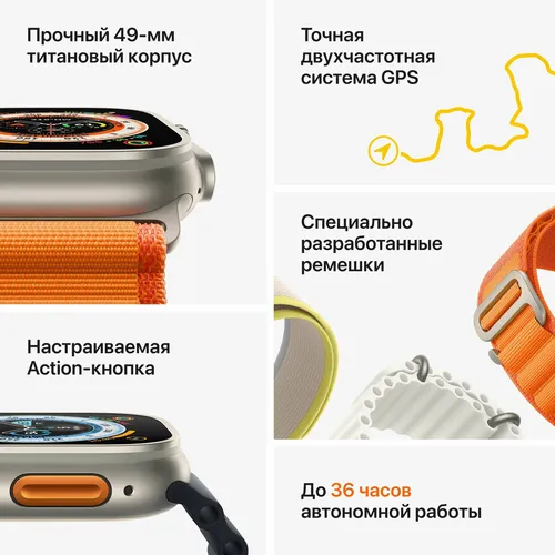 Часы Apple Watch Ultra, Titanium Case with Black/Gray Trail Loop, 49 мм, купить недорого