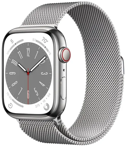 Часы Apple Watch Series 8, Silver Stainless Steel Case with Silver Milanese Loop, 45 мм