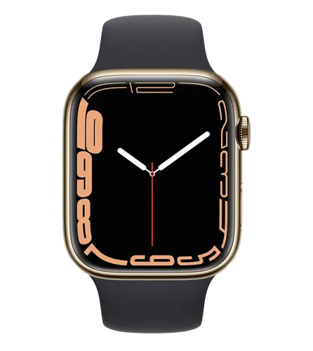 Часы Apple Watch Series 7, Gold Stainless Steel Case with Midnight Sport Band, 45 мм, купить недорого