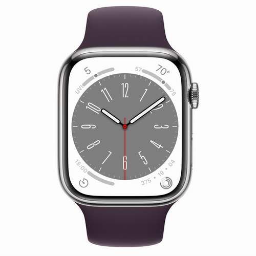 Часы Apple Watch Series 8, Silver Stainless Steel Case with Elderberry Sport Band, 45 мм