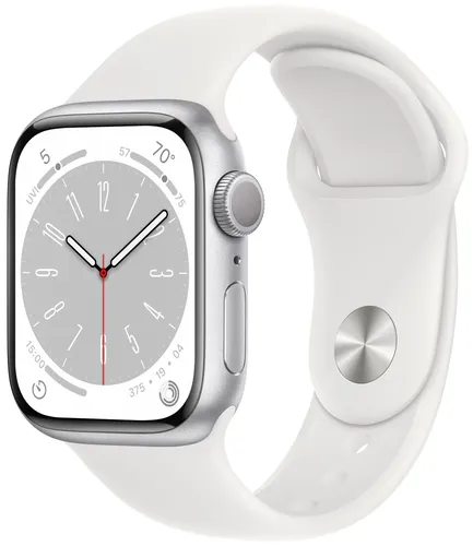 Часы Apple Watch Series 8, Silver Aluminium Case with White Sport Band, 45 мм