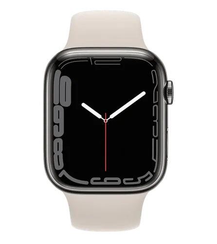 Часы Apple Watch Series 7, Graphite Stainless Steel Case with Starlight Sport Band, 45 мм, купить недорого