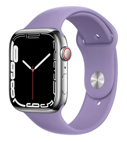 Часы Apple Watch Series 7, Silver Stainless Steel Case with English Lavender Sport Band, 45 мм