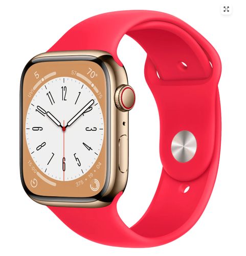 Часы Apple Watch Series 8, Gold Stainless Steel Case with Red Sport Band, 45 мм
