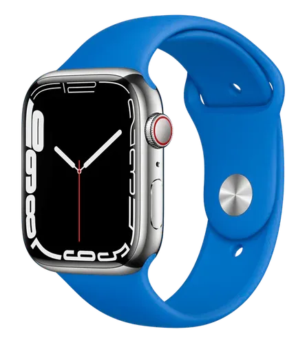Часы Apple Watch Series 7, Silver Stainless Steel Case with Abyss Blue Sport Band, 45 мм