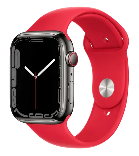 Часы Apple Watch Series 7, Graphite Stainless Steel Case with Product Red Sport Band, 45 мм