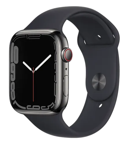 Часы Apple Watch Series 7, Graphite Stainless Steel Case with Midnight Sport Band, 45 мм