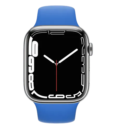 Часы Apple Watch Series 7, Silver Stainless Steel Case with Abyss Blue Sport Band, 45 мм, купить недорого