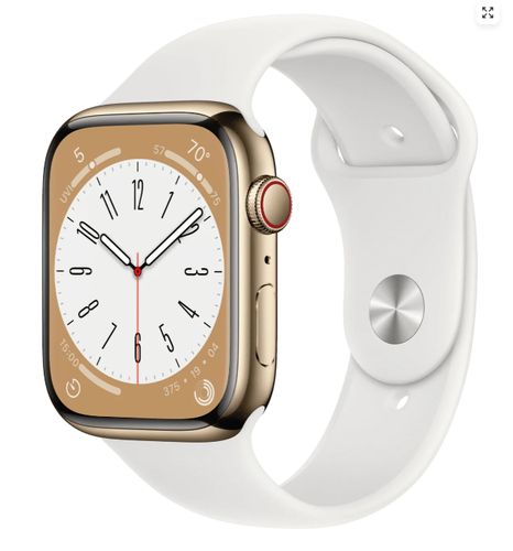 Часы Apple Watch Series 8, Gold Stainless Steel Case with White Sport Band, 45 мм