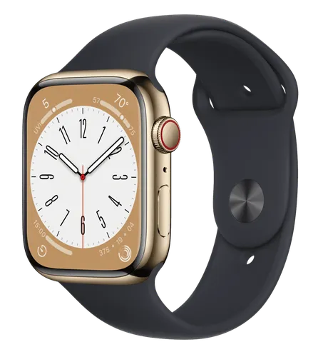 Часы Apple Watch Series 8, Gold Stainless Steel Case with Midnight Sport Band, 45 мм