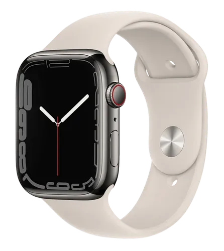 Часы Apple Watch Series 7, Graphite Stainless Steel Case with Starlight Sport Band, 45 мм