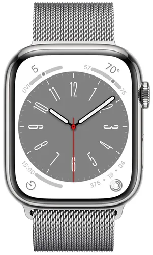 Часы Apple Watch Series 8, Silver Stainless Steel Case with Silver Milanese Loop, 45 мм, купить недорого