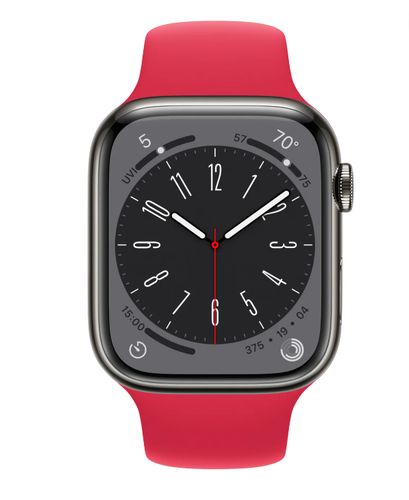 Часы Apple Watch Series 8, Graphite Stainless Steel Case with Red Sport Band, 45 мм