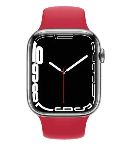 Часы Apple Watch Series 7, Silver Stainless Steel Case with Product Red Sport Band, 45 мм