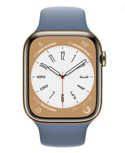 Часы Apple Watch Series 8, Gold Stainless Steel Case with State Blue Sport Band, 45 мм, купить недорого