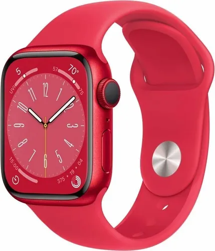 Часы Apple Watch Series 8, Silver Stainless Steel Case with Red Sport Band, 45 мм