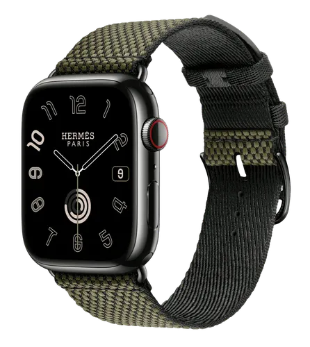 Часы Apple Watch Hermes Series 9, Space Black Stainless Steel Case with Vert/Noir Toile H, 45 мм