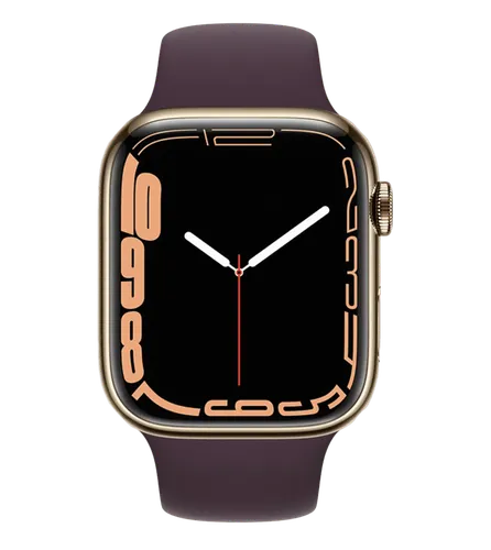 Часы Apple Watch Series 7, Gold Stainless Steel Case with Dark Charry Sport Band, 45 мм, купить недорого