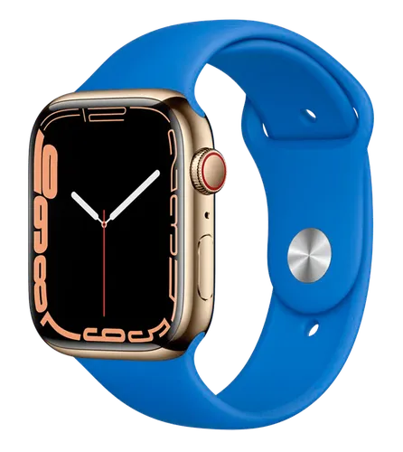 Часы Apple Watch Series 7, Gold Stainless Steel Case with Abyss Blue Sport Band, 45 мм