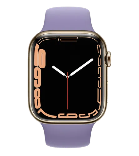 Часы Apple Watch Series 7, Gold Stainless Steel Case with English Lavender Sport Band, 45 мм, купить недорого